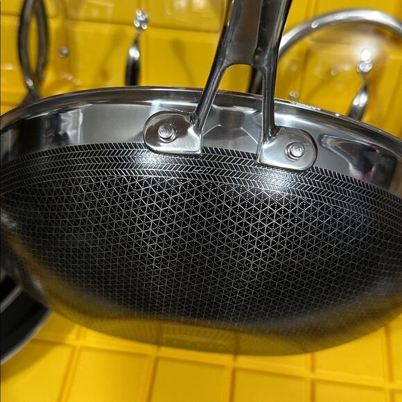 HEXCLAD Hybrid 7 Piece Nonstick Stainless Steel Frying Pan Set 8 10 12" Lids Wok - Picture 4 of 12